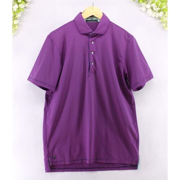 Greyson Golf Polo Shirt Men's Black/Purple Striped Short Sleeve Performance Sz M - Picture 1 of 6